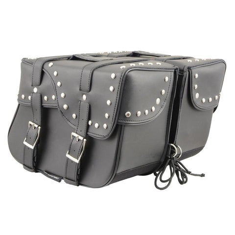 Milwaukee Leather SH645ZB Black Two Strap PVC Zip Off Throw Over Saddlebags with Chrome Studs with Chrome Studs