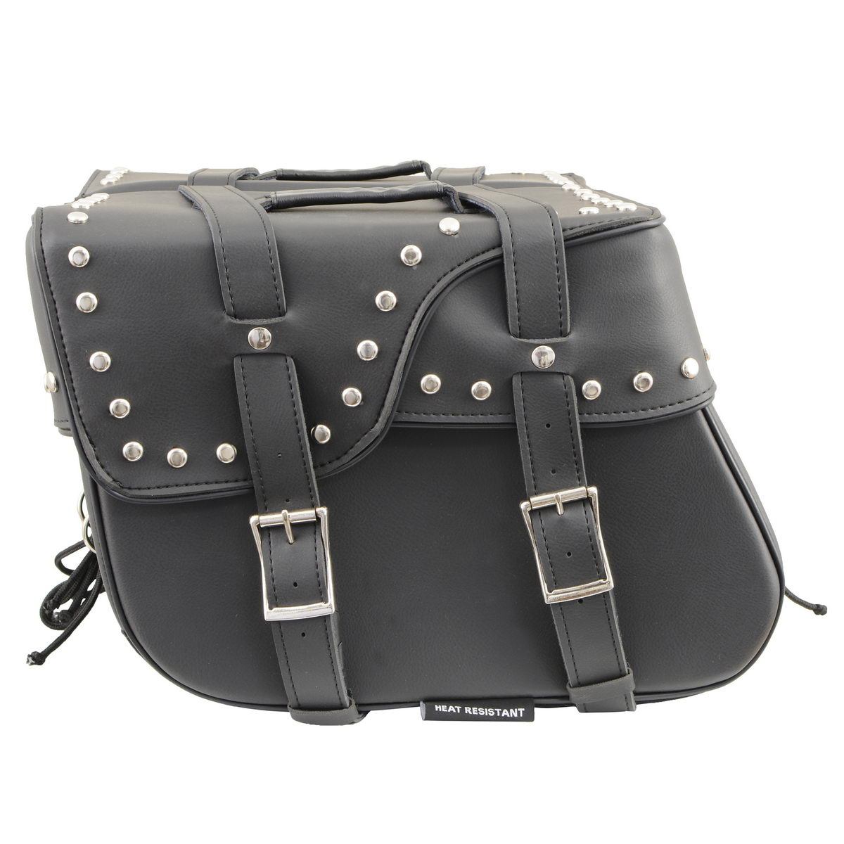 Milwaukee Leather SH645ZB Black Two Strap PVC Zip Off Throw Over Saddlebags with Chrome Studs