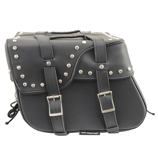 Milwaukee Leather SH645ZB Black Two Strap PVC Zip Off Throw Over Saddlebags with Chrome Studs