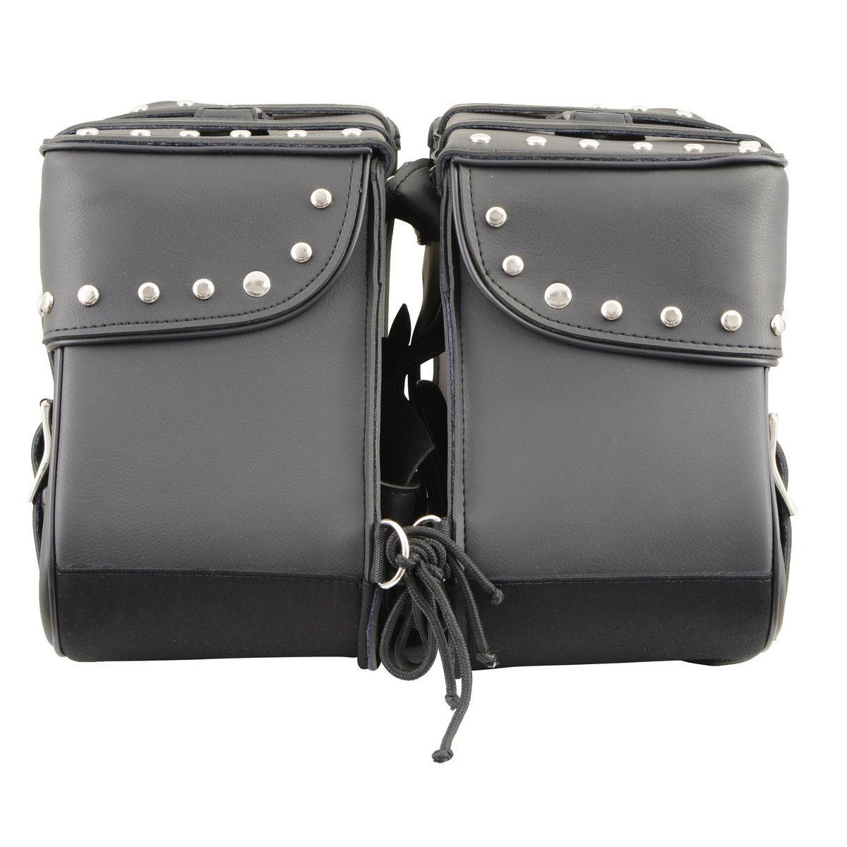 Milwaukee Leather SH645ZB Black Two Strap PVC Zip Off Throw Over Saddlebags with Chrome Studs