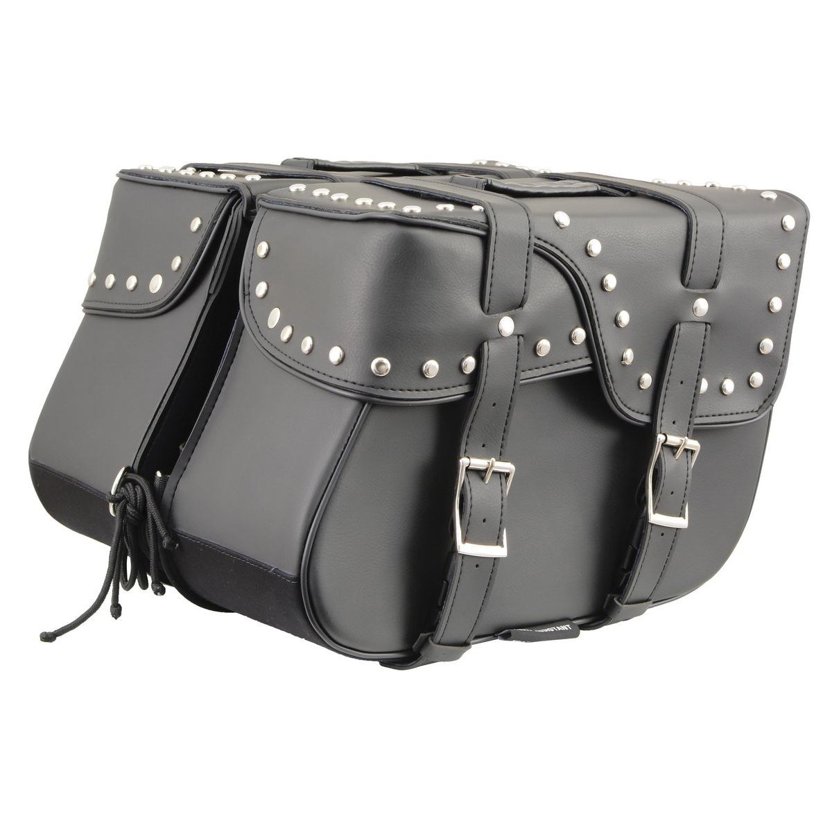 Milwaukee Leather SH645ZB Black Two Strap PVC Zip Off Throw Over Saddlebags with Chrome Studs