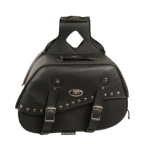 Milwaukee Leather SH655ZB Zip-Off Two Buckle Extended Lid Studded PVC Throw Over Saddle Bag (19X12X7X20)
