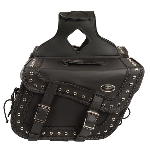 Milwaukee Leather SH66401ZB Large Braided Zip-Off PVC Throw Over Saddle Bag with Studs (16X10X6X22)