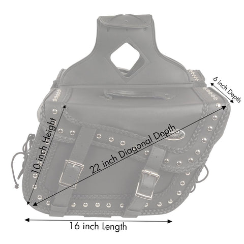 Milwaukee Leather SH66401ZB Large Braided Zip-Off PVC Throw Over Saddle Bag with Studs (16X10X6X22)