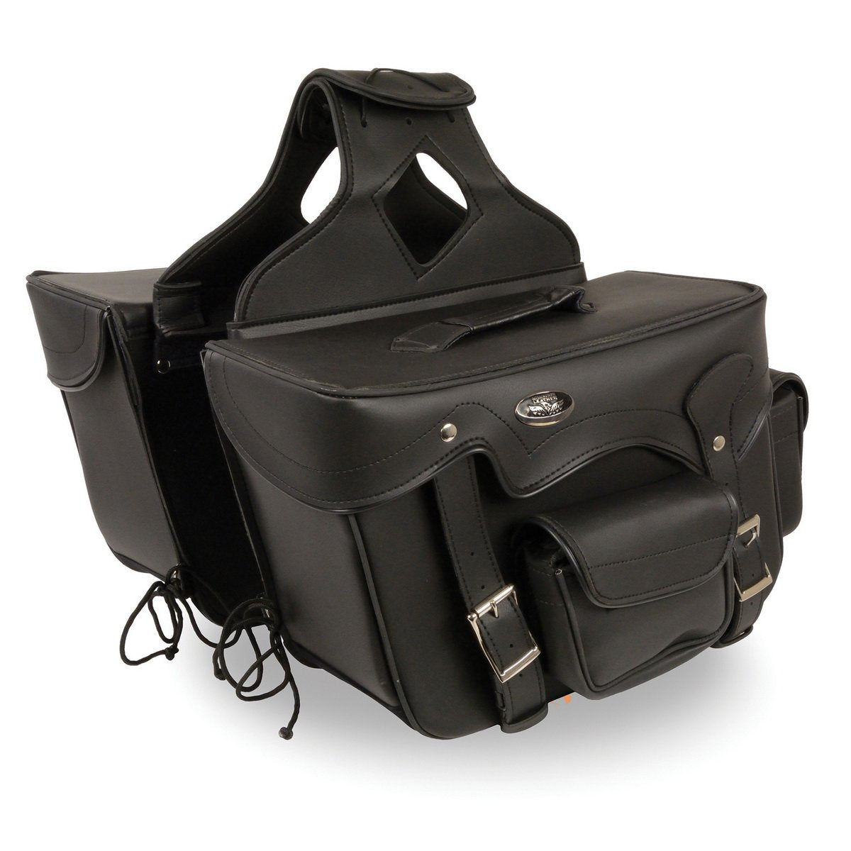 Milwaukee Leather SH66602 Zip-Off Double Pocket Studded PVC Throw Over Saddlebags with Reflective Piping