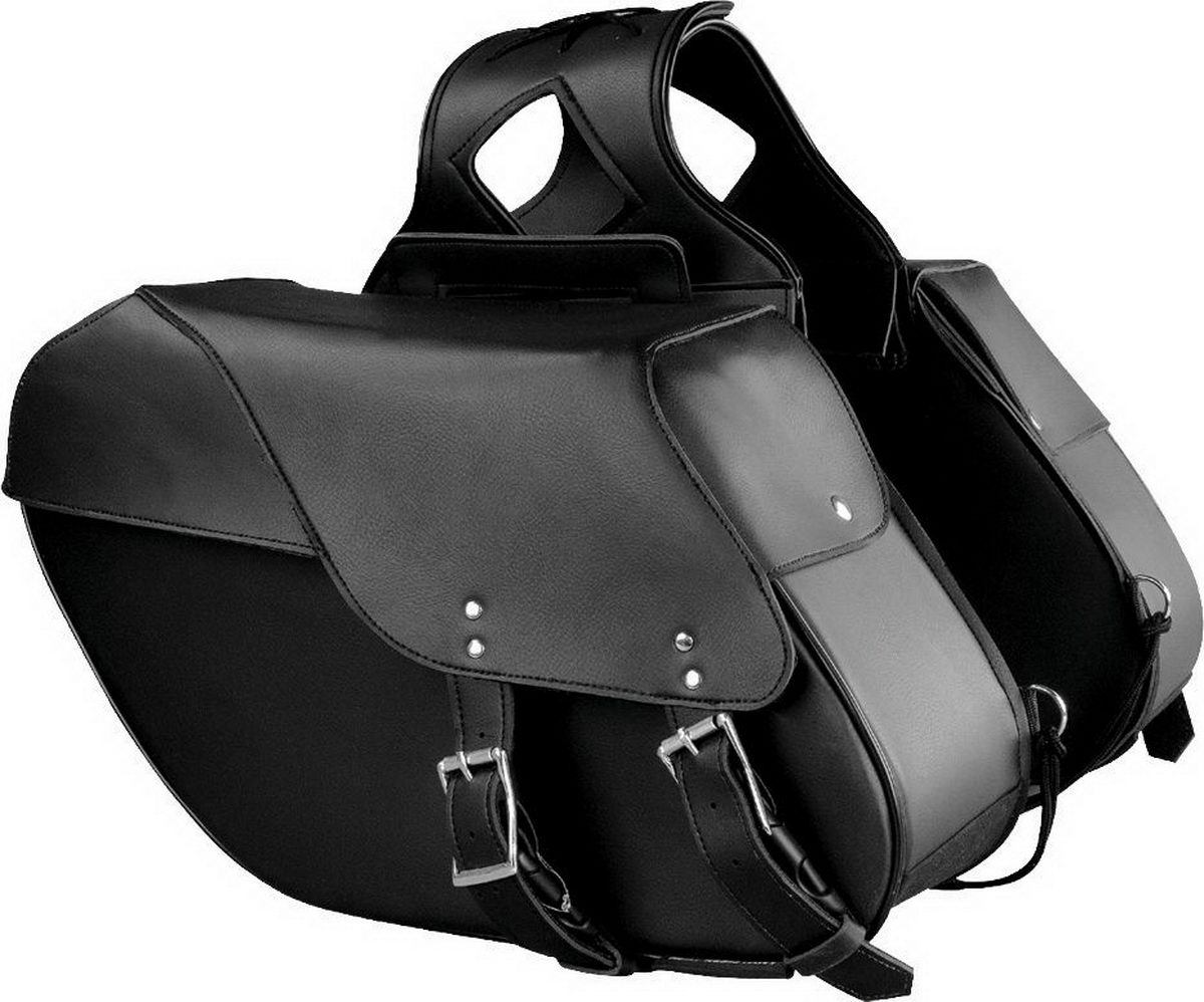 Xelement X-66901ZB Medium Size Black PVC Two Straps Throw Over Saddle Bag with Reflective Piping