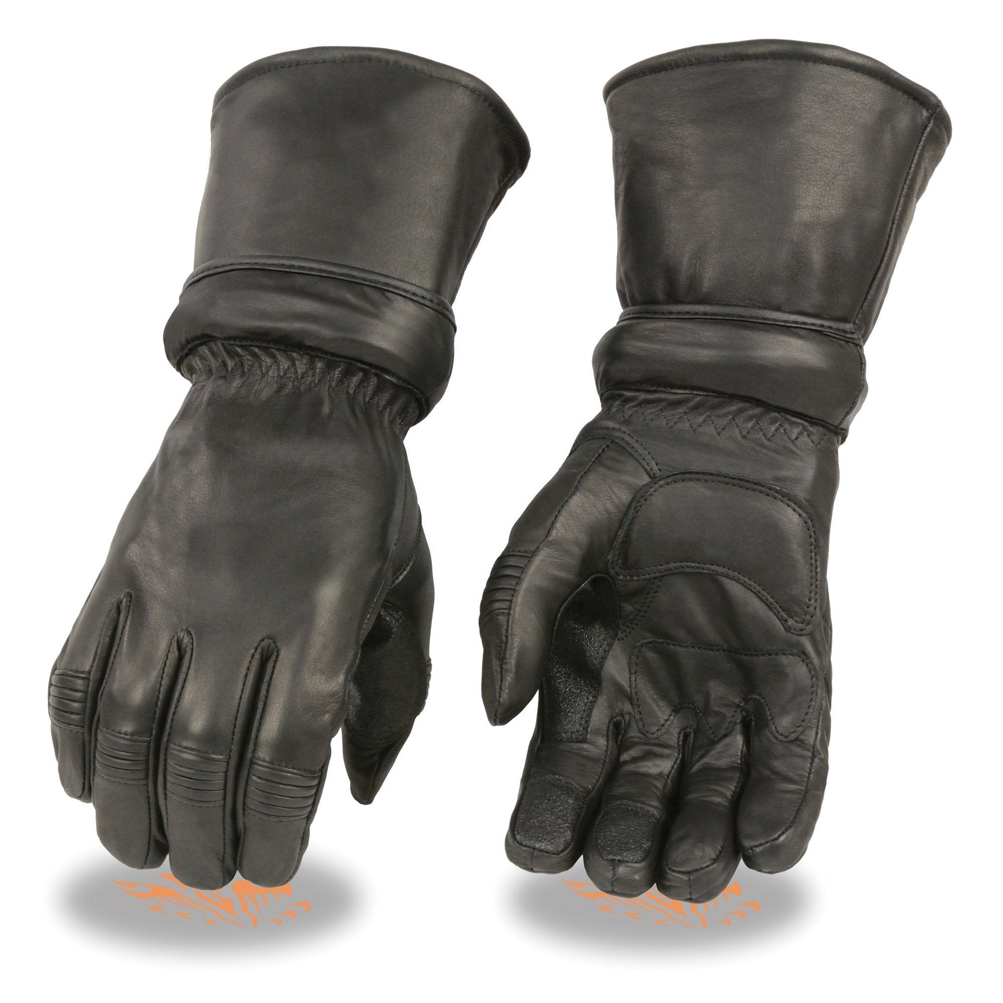 Xelement XG710 Men's Black Leather Gauntlet Gloves with Gel Palm