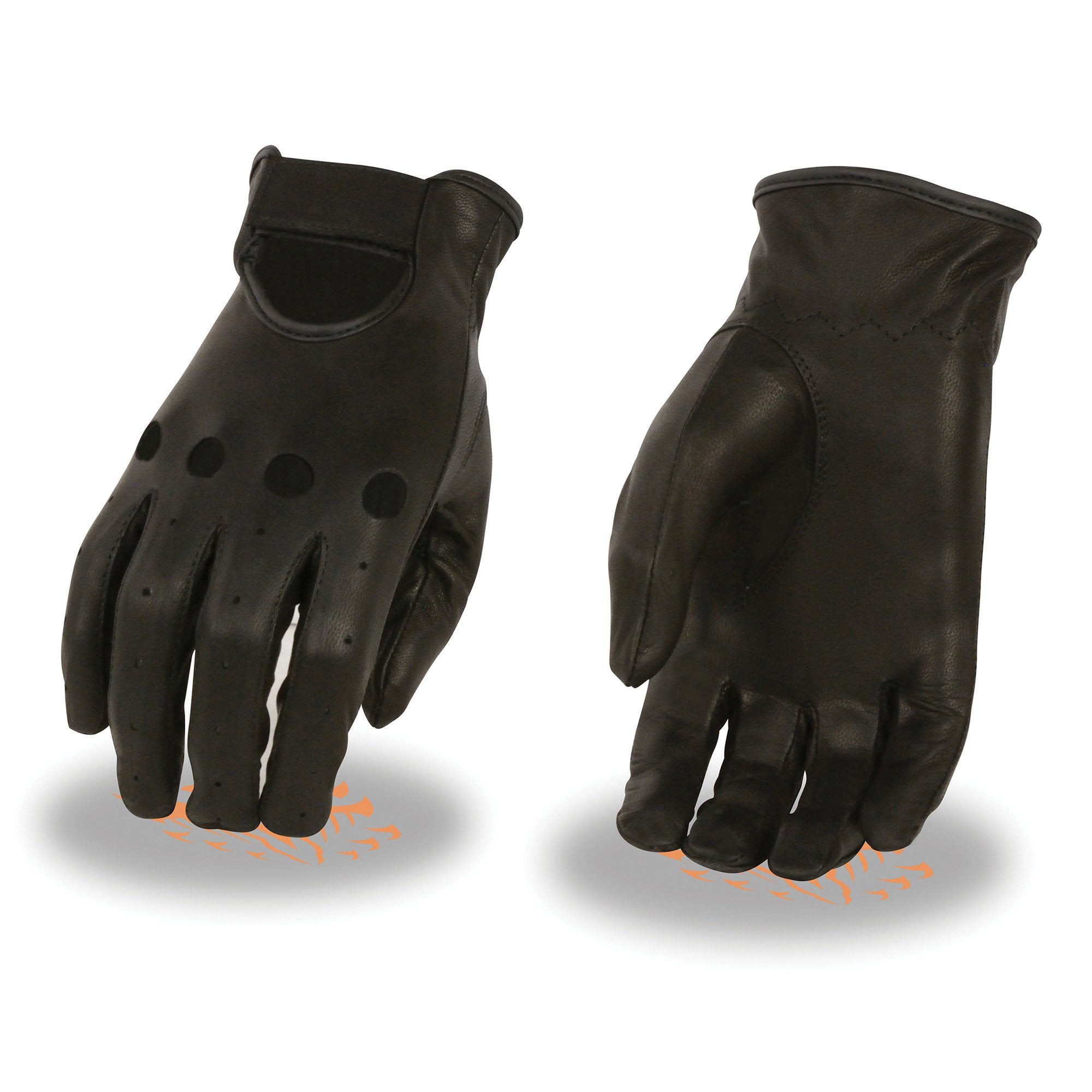 Milwaukee Leather SH721 Women's Black Perforated Leather Full Finger Motorcycle Hand Gloves W/ Breathable ‘Open Knuckle’