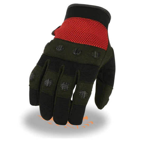 Milwaukee Leather SH76102 Men's Black and Red Textile Mesh Motorcycle Mechanics Hand Gloves w/ Amara Cloth Bottom - Red / Medium