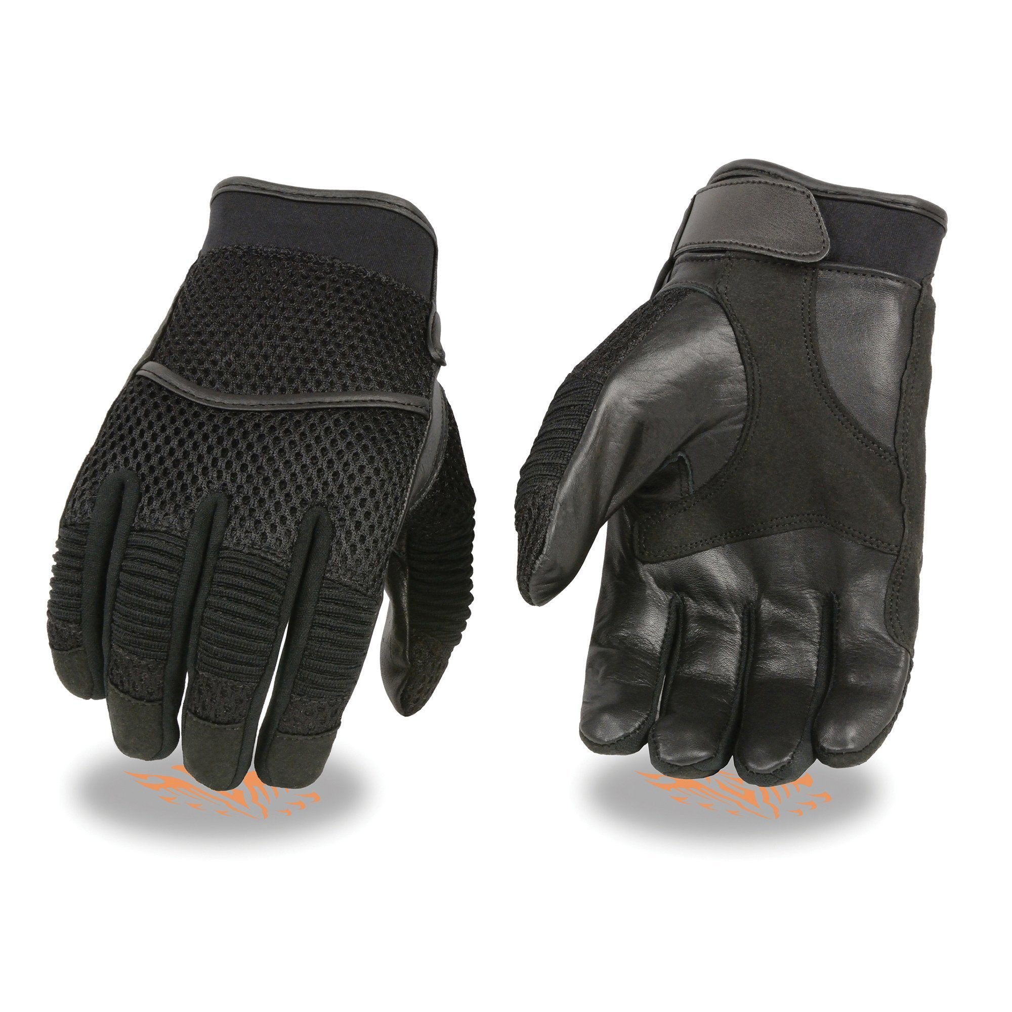 Milwaukee Leather SH791 Men's Black Mesh and Leather Racing Gloves with Leather Palm - Milwaukee Leather Mens Textile Gloves