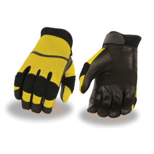 Milwaukee Leather SH791 Men's Black and Yellow Mesh and Leather Racing Gloves - Milwaukee Leather Mens Textile Gloves