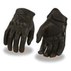 Milwaukee Leather SH810 Men's Black Perforated Leather Gloves with Knuckle Protection