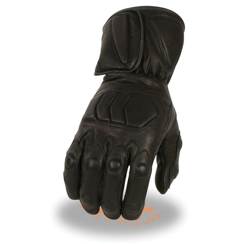 Milwaukee Leather Men's Black Leather Waterproof Gauntlet Motorcycle Hand Gloves-Extra Grip Reinforced Gel Palm SH813