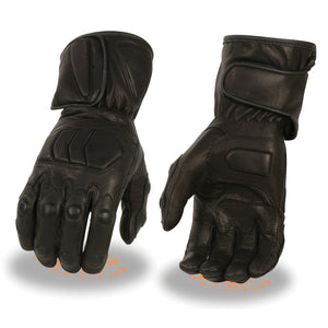 Milwaukee Leather SH813 Men's Black Leather Waterproof Gauntlet Motorcycle Hand Gloves W/ Extra Grip Reinforced Gel Padded Palm.