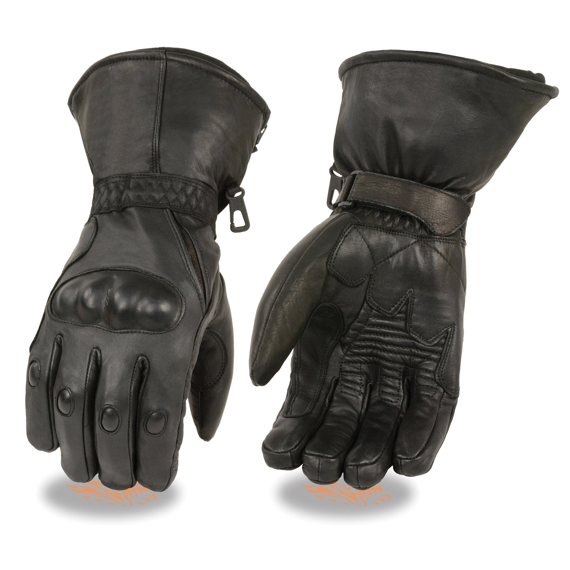 Milwaukee Leather Men's Black Leather Gauntlet Motorcycle Hand Gloves-Waterproof Hard Knuckle Elasticized Palm-SH815