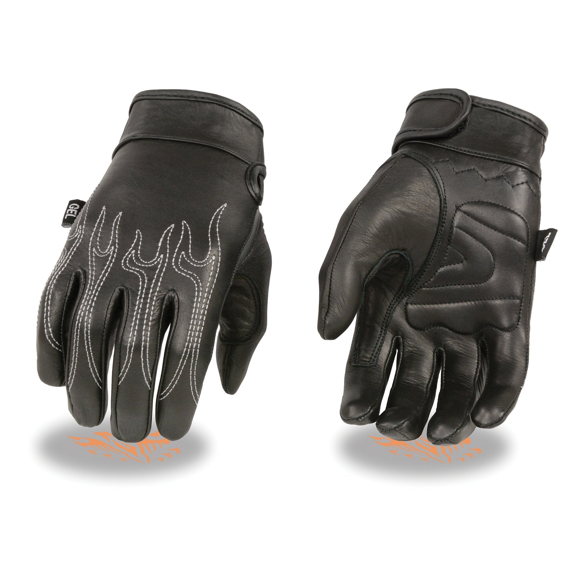 Milwaukee Leather SH820 Men's 'White Flames' Leather Cruising Gloves with Gel Palm