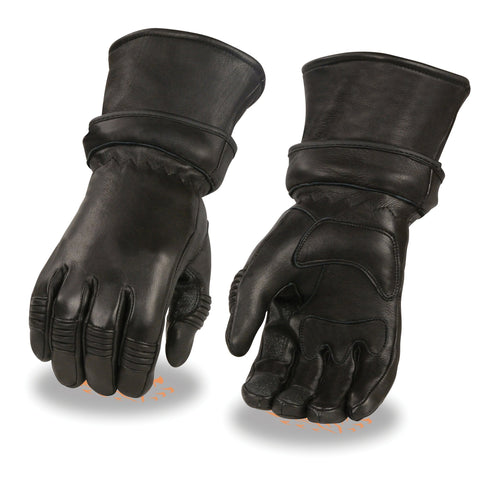 Milwaukee Leather SH852 Men's Black Deerskin Gauntlet Gloves with Gel Palm - Milwaukee Leather Mens Leather Gloves