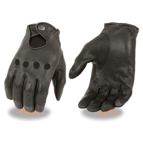 Milwaukee Leather SH869 Men's Black Perforated Deerskin Full Finger Motorcycle Hand Gloves W/ Breathable ‘Open Knuckle’