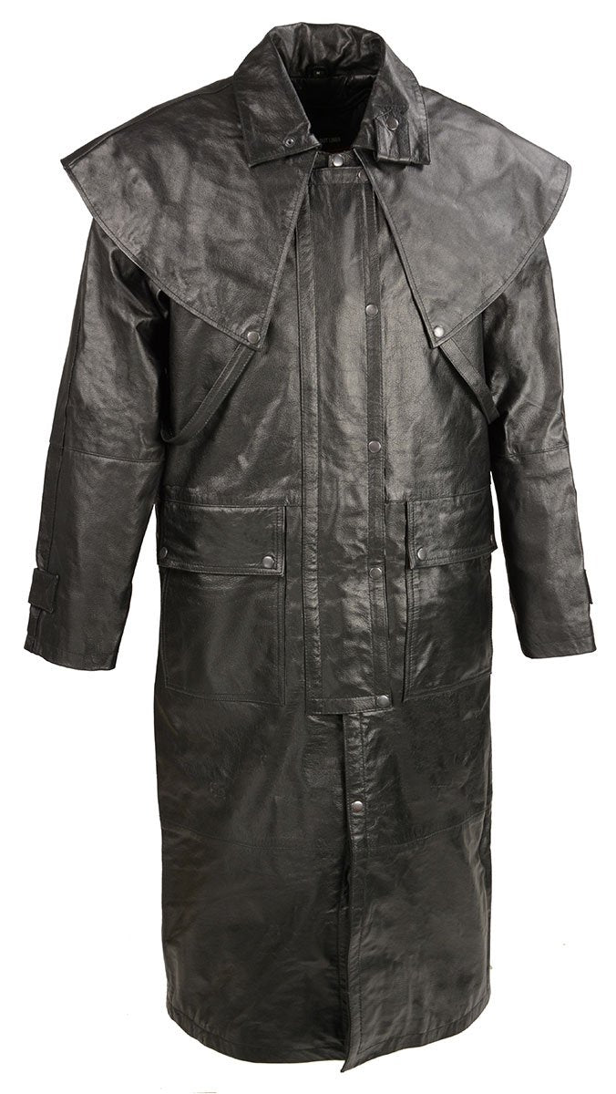 Milwaukee Leather SH910 Men's Black Full Length Leather Duster with Removable Cape - Milwaukee Leather Mens Leather Dusters