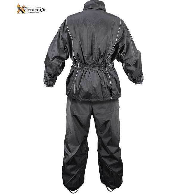 Xelement RN4760 Men's Black 2-Piece Motorcycle Rain Suit with Boot Straps
