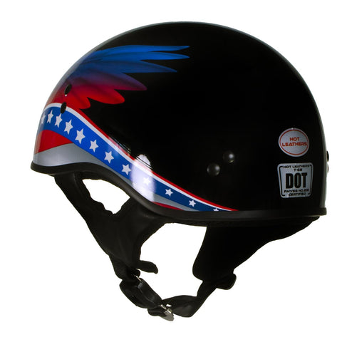 Hot Leathers T68 'Eagle Wings' Black Advanced DOT Motorcycle Skull Cap Helmet