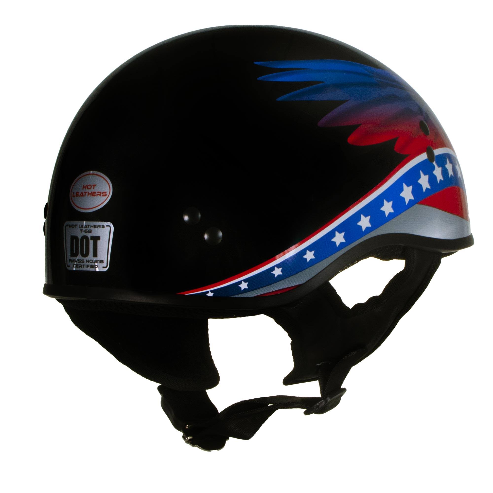 Hot Leathers T68 'Eagle Wings' Black Advanced DOT Motorcycle Skull Cap Helmet