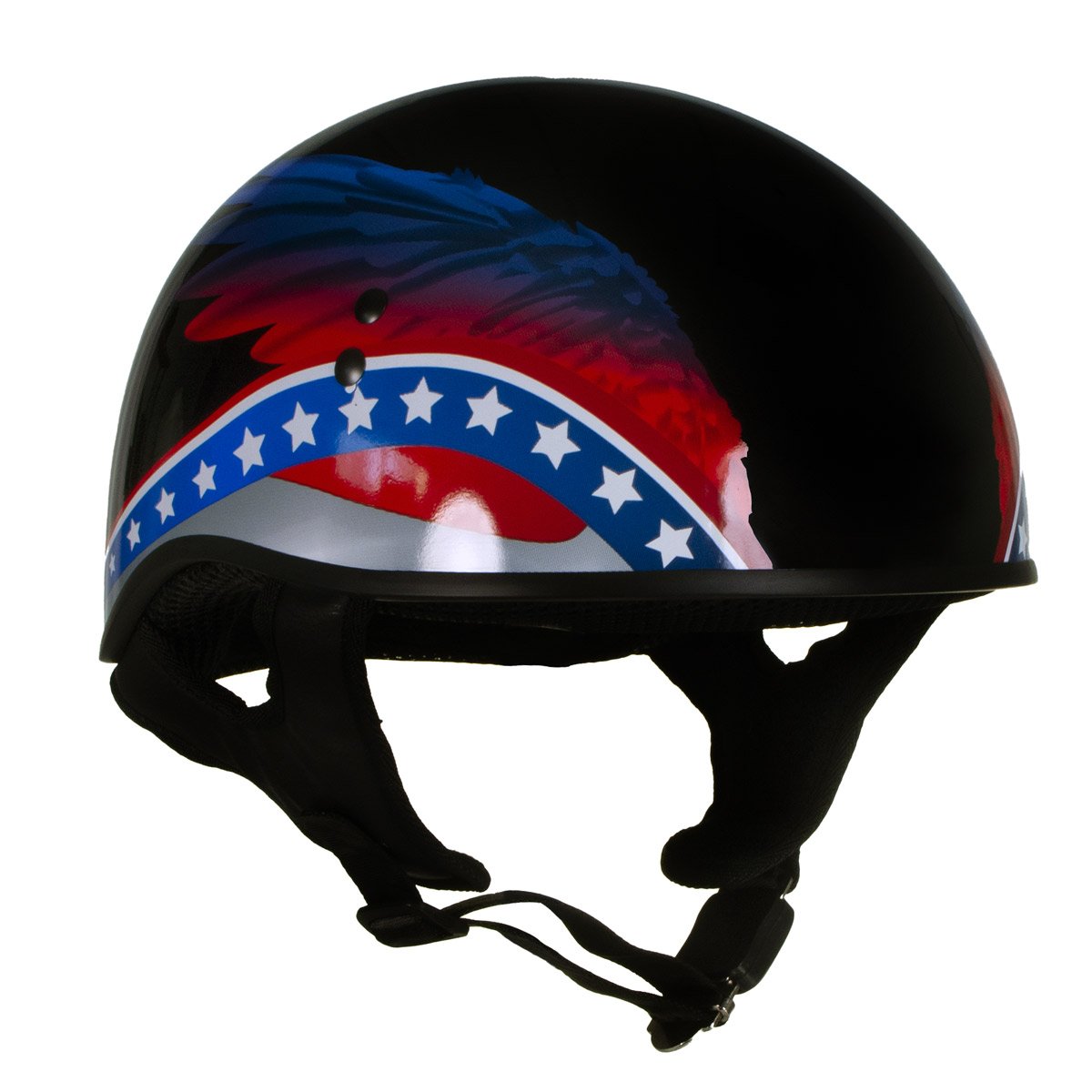 Hot Leathers T68 'Eagle Wings' Black Advanced DOT Motorcycle Skull Cap Helmet