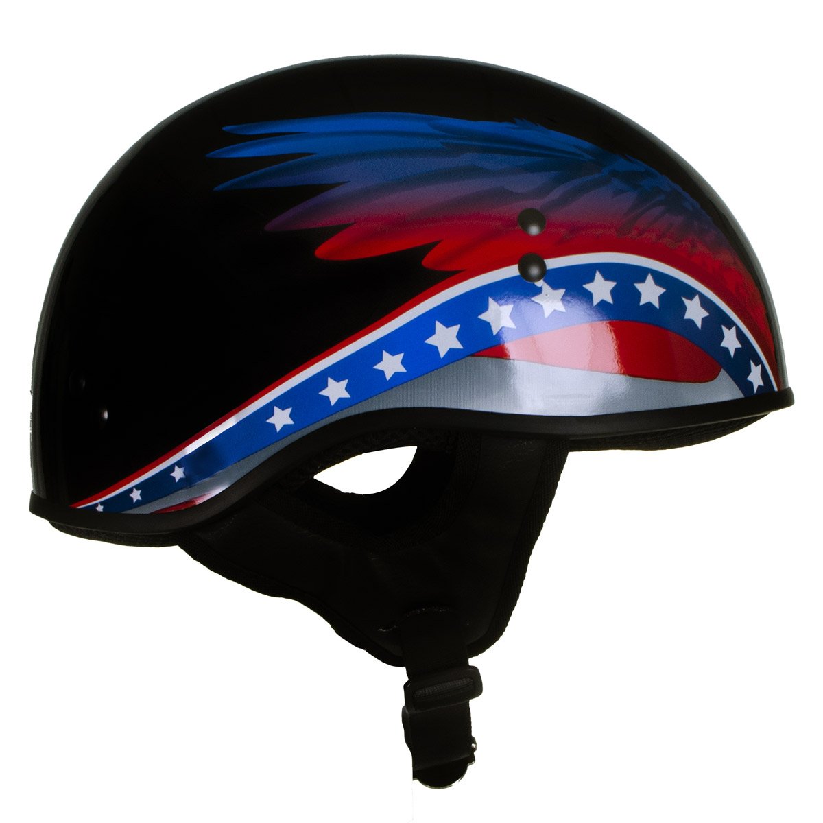 Hot Leathers T68 'Eagle Wings' Black Advanced DOT Motorcycle Skull Cap Helmet