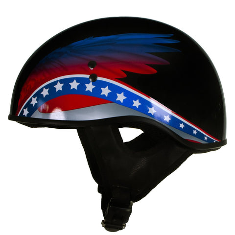 Hot Leathers T68 'Eagle Wings' Black Advanced DOT Motorcycle Skull Cap Helmet