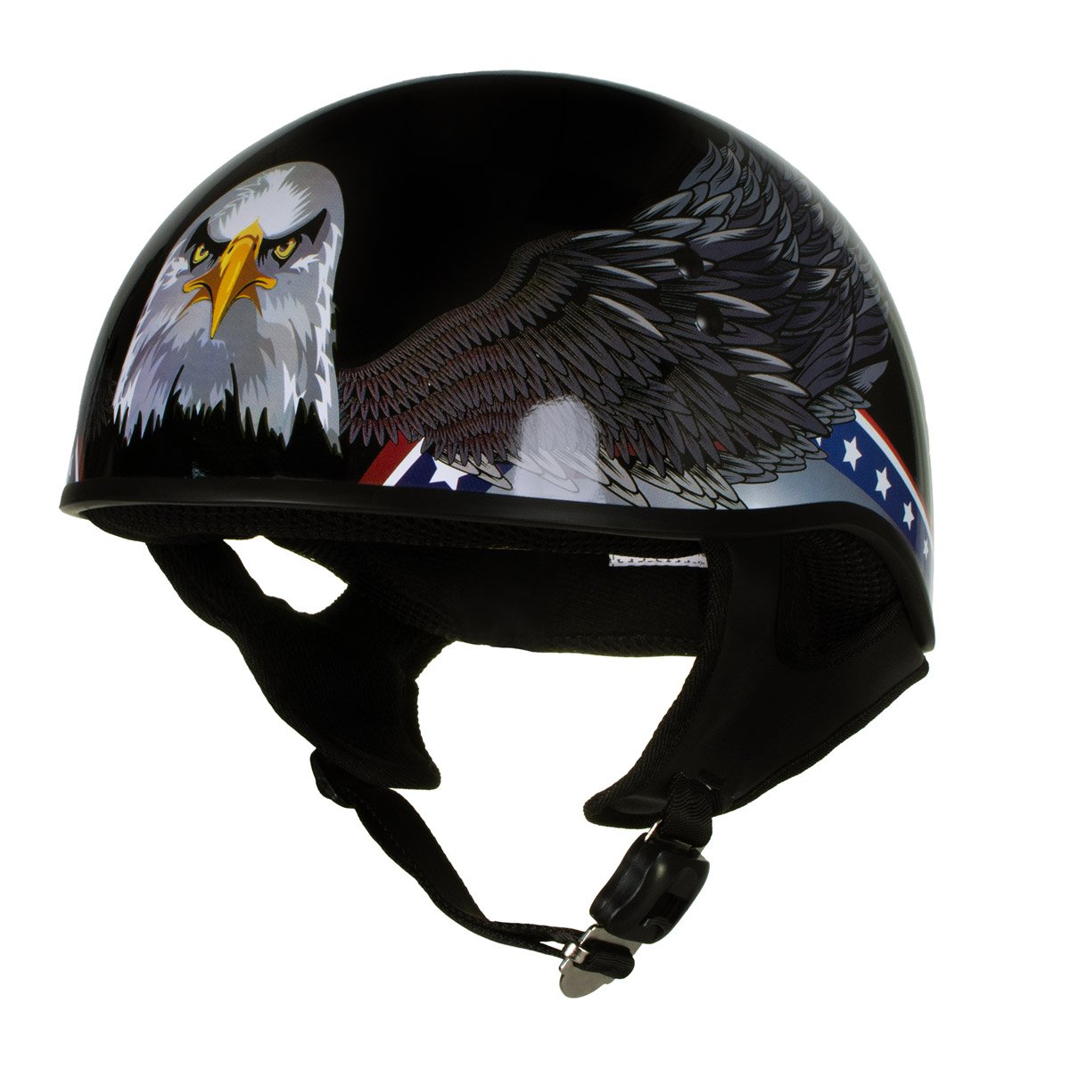 Hot Leathers T68 'Eagle' Black Advanced DOT Motorcycle Skull Cap Helmet