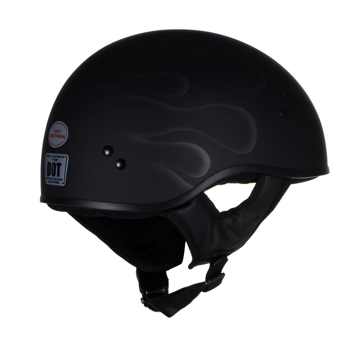 Hot Leathers T68 'Type-1' Flat Black Motorcycle DOT Skull Cap Helmet