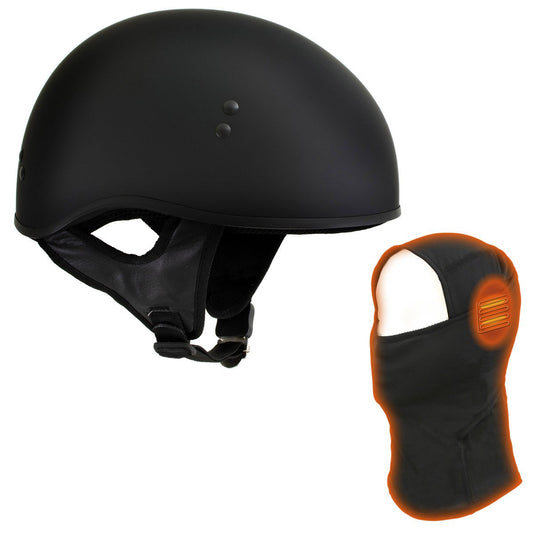 Hot Leathers T68-SP 'The O.G.' No Logo Flat Black DOT Helmet with Milwaukee Leather MP7922FMSET Heated Balaclava Bundle