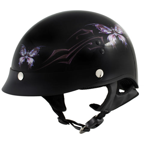 Hot Leathers T70 'Purple Butterfly' Advanced DOT Glossy Black Motorcycle Half Helmet