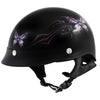 Hot Leathers T70 'Purple Butterfly' Advanced DOT Glossy Black Motorcycle Half Helmet