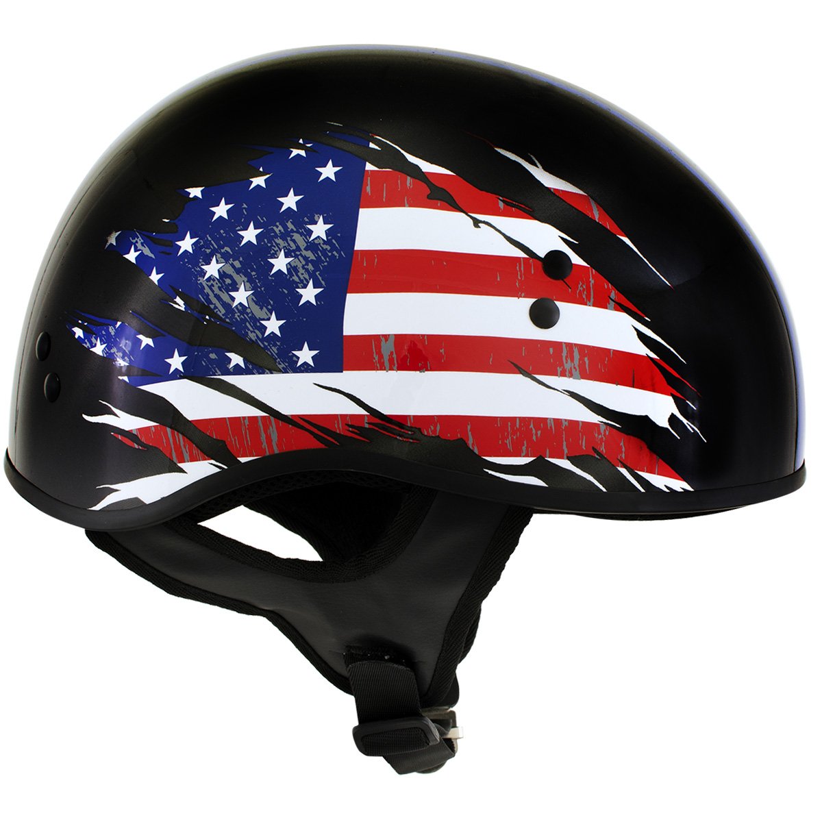 Hot Leathers T68 'American Flag' Advanced DOT Black Glossy Motorcycle Skull Cap Half Helmet