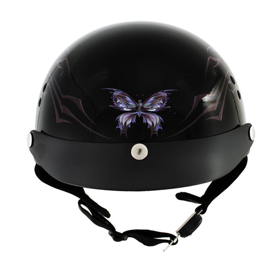 Hot Leathers T70 'Purple Butterfly' Advanced DOT Glossy Black Motorcycle Half Helmet