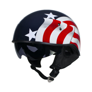 Hot Leathers T72 'Blue Flag' Advanced DOT Motorcycle Half Helmet with Drop Down Visor