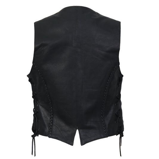 Hot Leathers VSL1006 Ladies Motorcycle Black Leather Braided Biker Vest