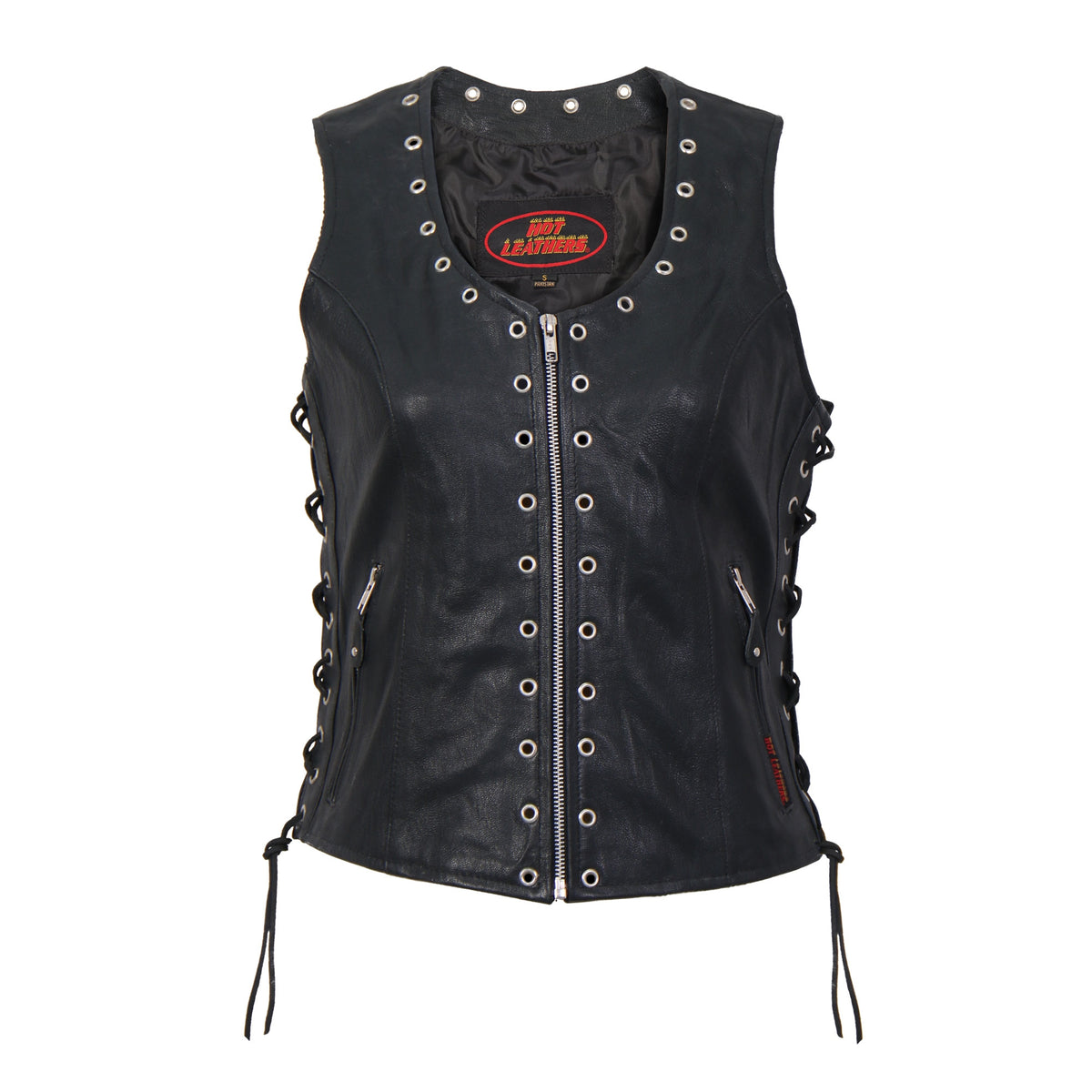 Hot Leathers VSL1009 Ladies Black Lambskin Motorcycle Biker Vest with Grommet Accents