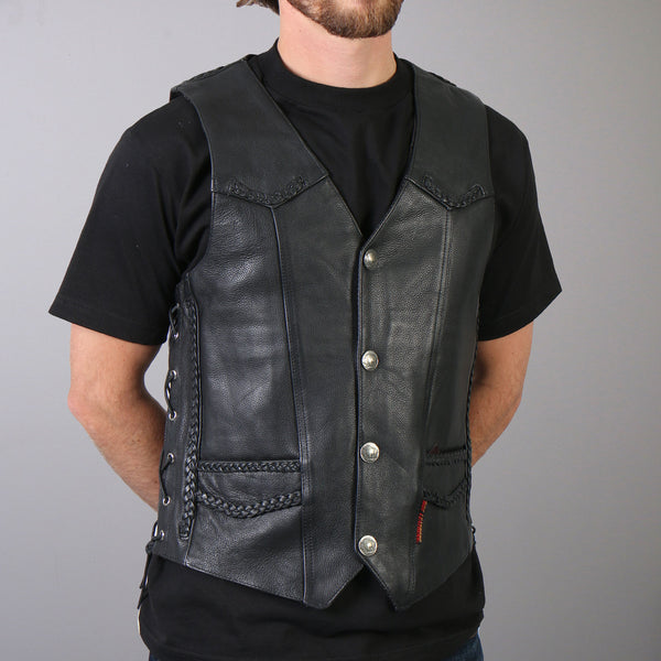 Hot Leathers VSM1008 Men s Motorcycle Black Buffalo Nickel Snap Leat