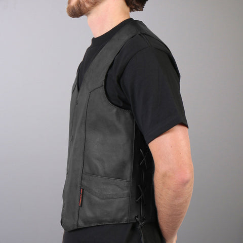 Hot Leathers VSM1015 Men's Black Heavyweight Motorcycle style Leather Biker Vest with Side Laces