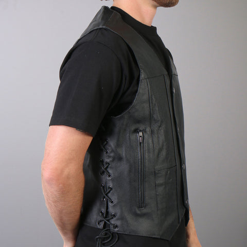 Hot Leathers VSM1017 Men's Motorcycle Black '10 Pocket' Leather Biker Vest with Side Laces