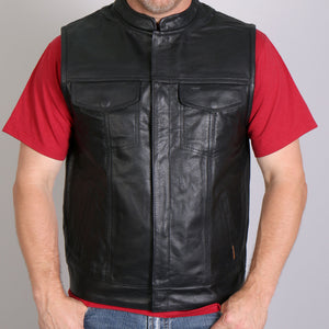 Hot Leathers VSM1018 Men's Motorcycle Black '10 Pocket' Club style Cowhide Leather Biker Vest