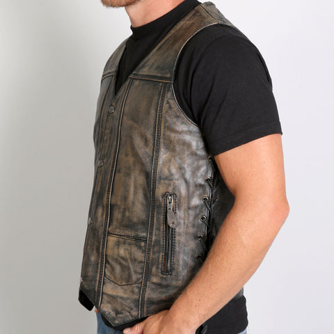 Hot Leathers VSM1029 Men's Distressed Brown Motorcycle 10 Pocket 'Conceal and Carry' Leather Biker Vest