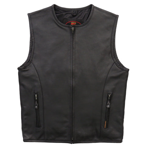 Hot Leathers VSM1036 Men's Black Motorcycle 'Conceal and Carry' Leather Biker Club Zip Vest
