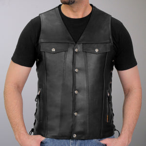 Hot Leathers VSM1038 Men’s Black motorcycle 'Conceal and Carry' Leather Biker Vest with Side Laces