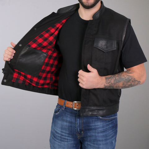 Hot Leathers VSM5101 Men's USA Made Denim and Leather Vest with Red Lining