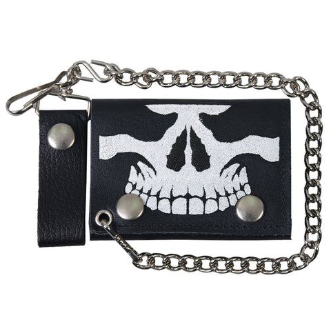 Hot Leathers WLB1010 Skull Black Leather Wallet with Chain