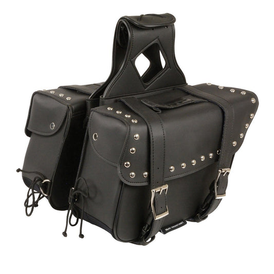 X-579ZB Leather Large Zip-Off PVC Slanted Throw Over Studded Saddlebags