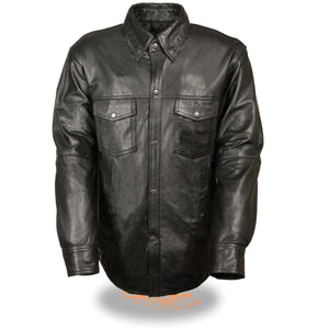Milwaukee Leather LKM1600 Men's Black Lightweight Casual Style Leather Shirt with Gun Pocket - Milwaukee Leather Mens Leather Shirts